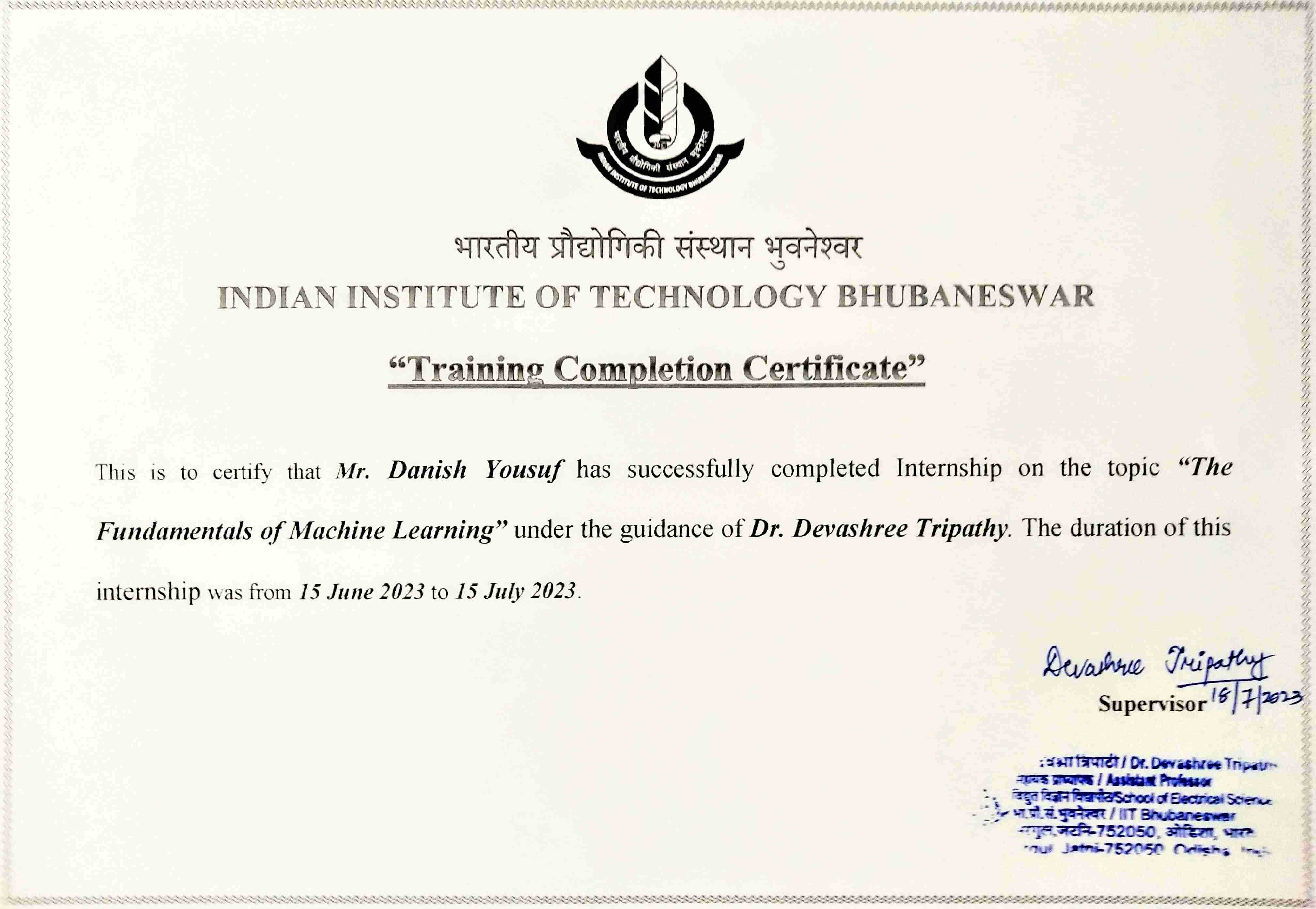 IIT Bhubaneswar Certificate
